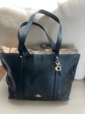 Coach Black Pebbled Leather Tote with Signature Canvas Top
